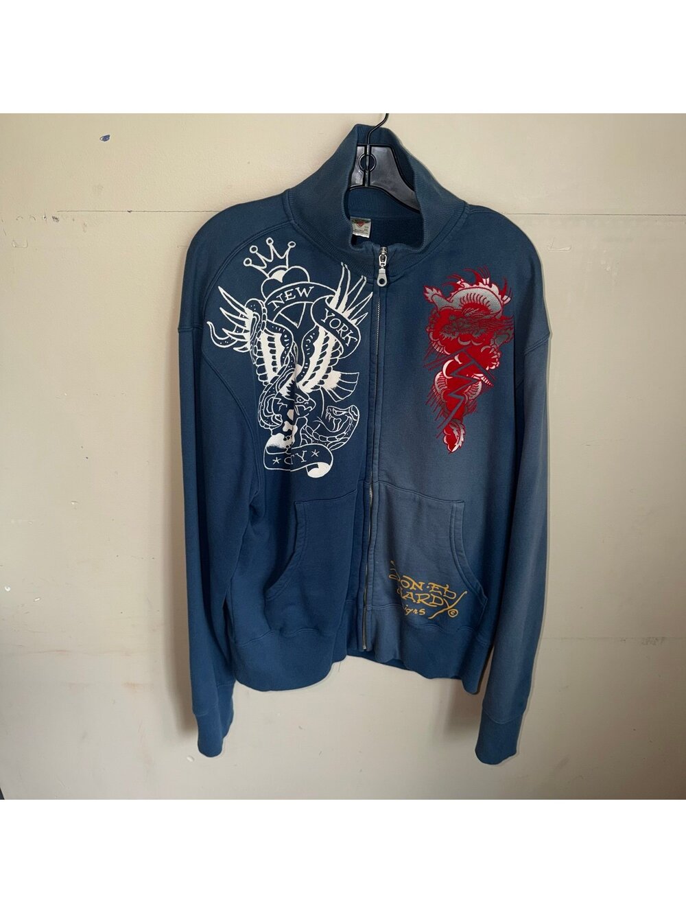 Ed Hardy Womens Zip-Up Turtleneck Sweater Vtg y2k 90s Rare Womens 2XL